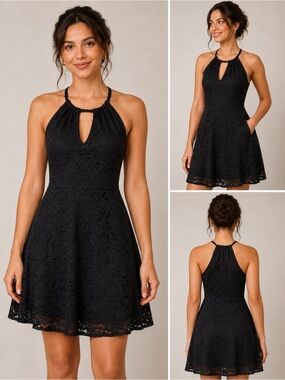 Candie”s Black Lace Halter Keyhole Dress Small